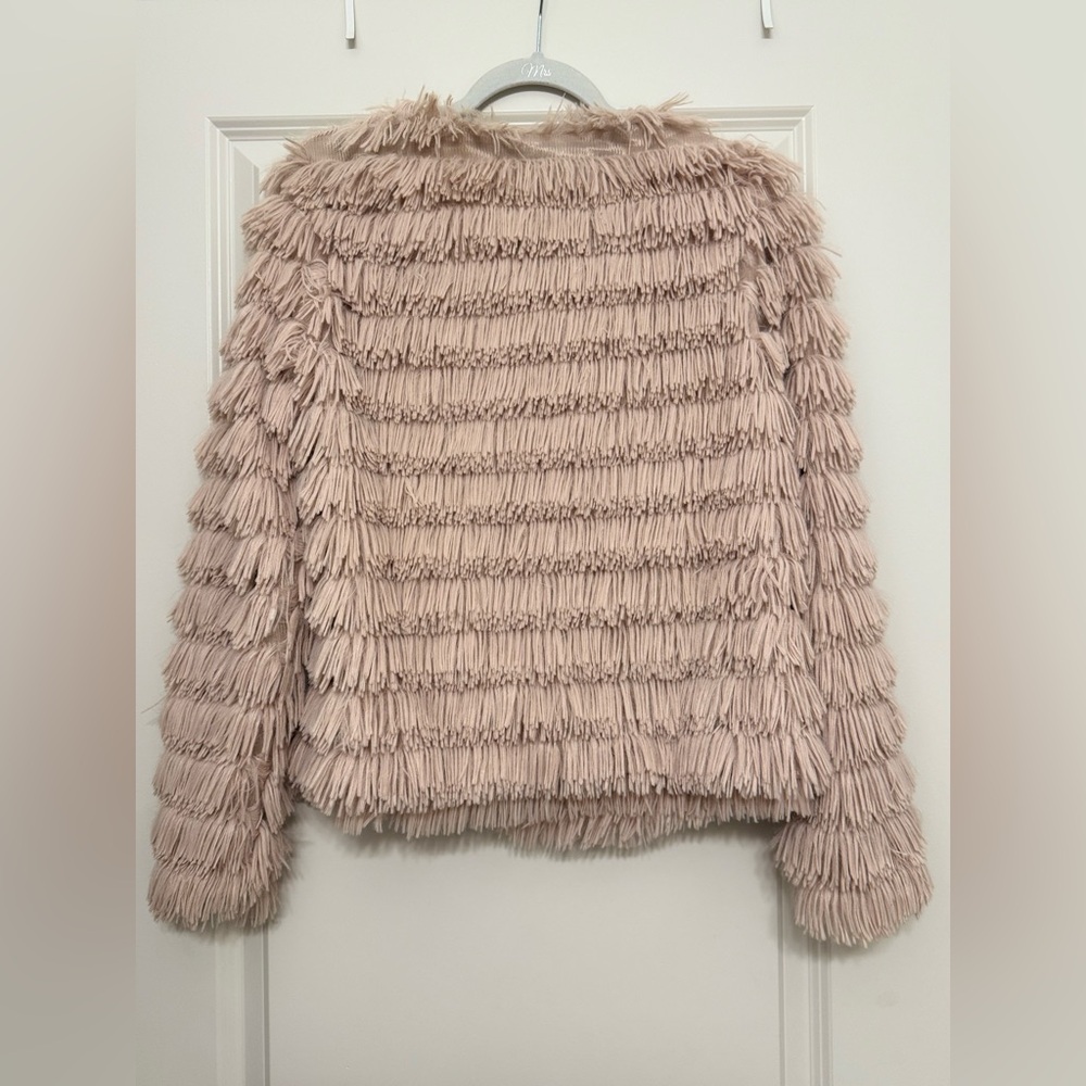 Cozy Tan Faux Fur Shaggy Cardigan Jacket Coat | Open Front | Size Small - Picture 8 of 10